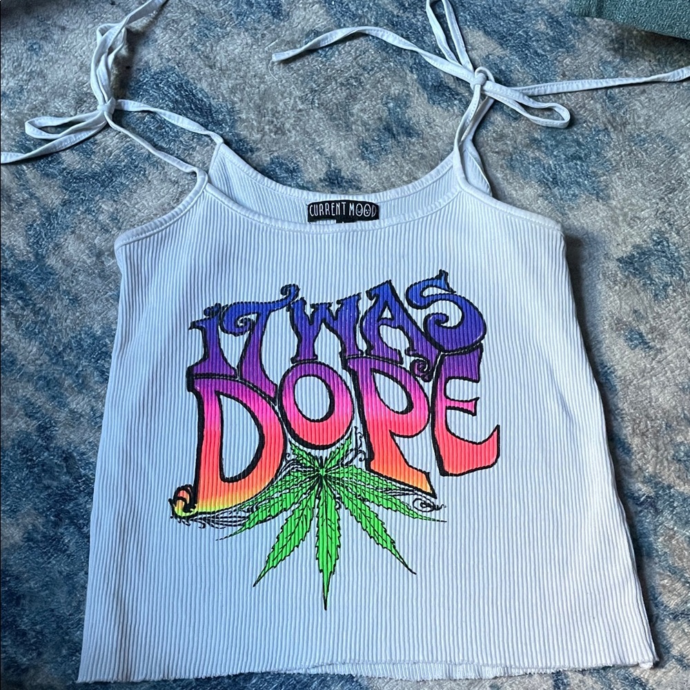 Current Mood White Tank with Colorful Graphic